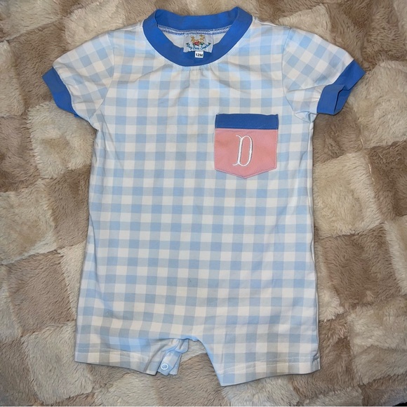 Busy Bee Smocks Boy Romper Monogrammed “D” - Picture 1 of 4